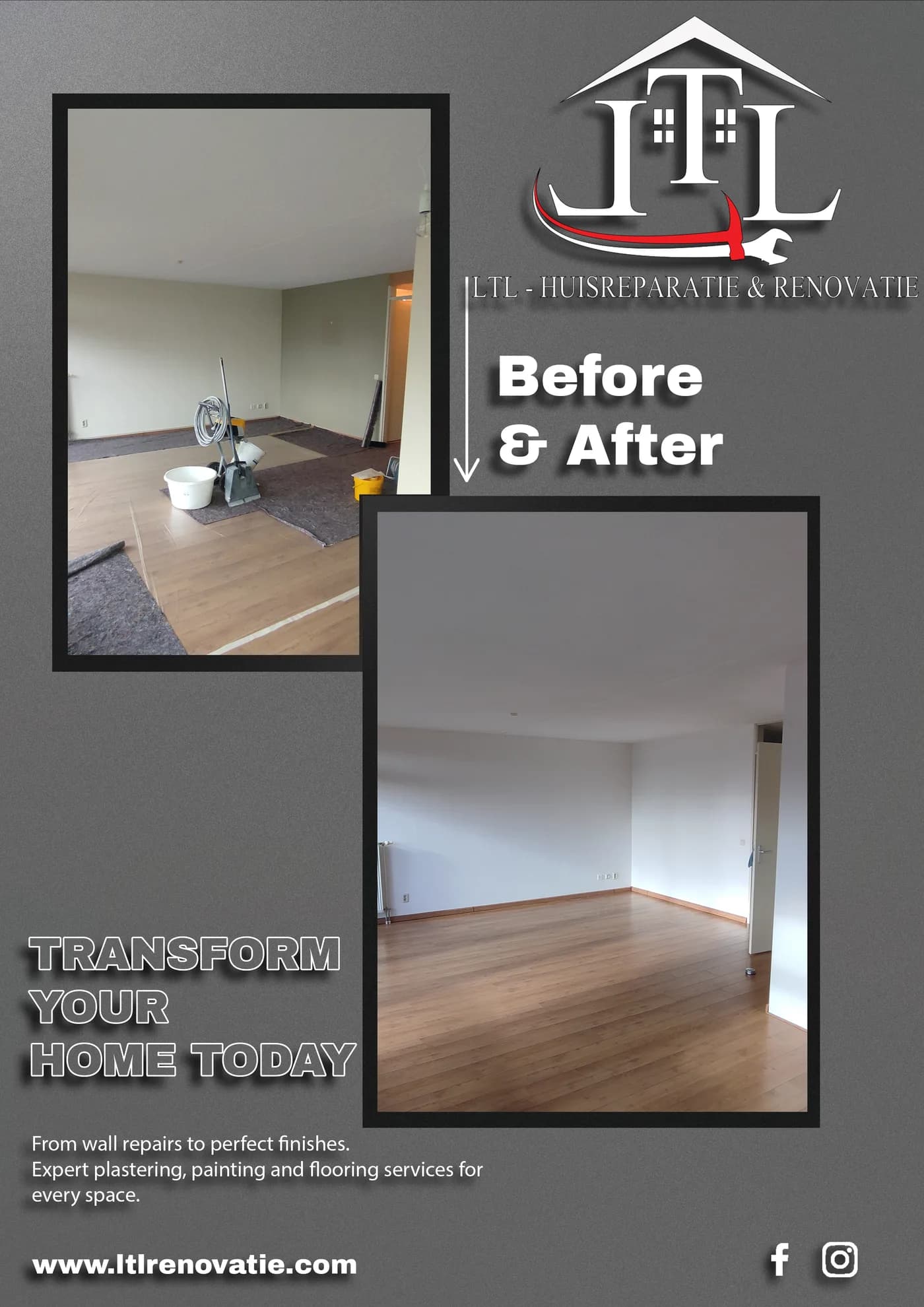 Voor en na 1 van 13, Complete wandvernieuwing in Utrecht door LTL Huisreparatie & Renovatie