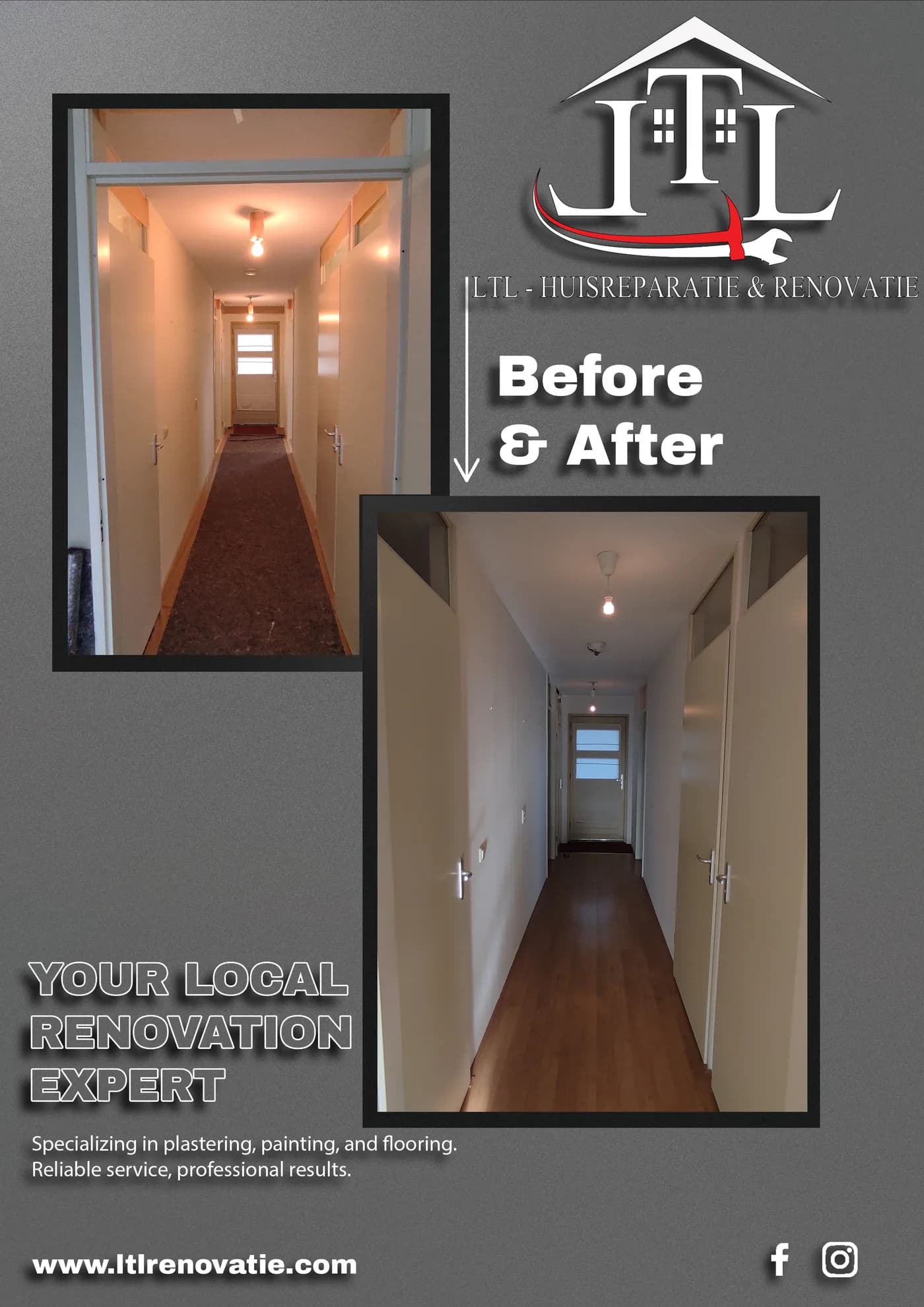 Voor en na 4 van 13, Complete wandvernieuwing in Utrecht door LTL Huisreparatie & Renovatie