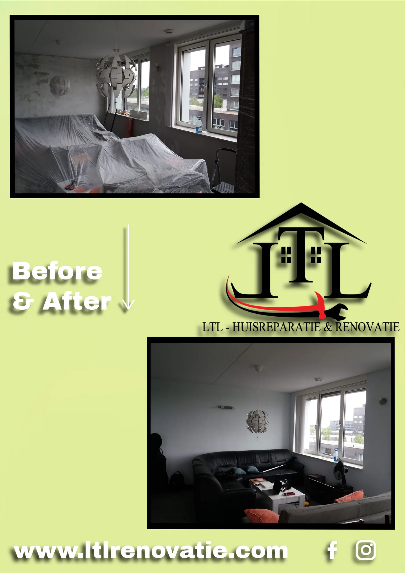 Voor en na 1 van 2, Wandherstel en schilderwerk in Amsterdam door LTL Huisreparatie & Renovatie