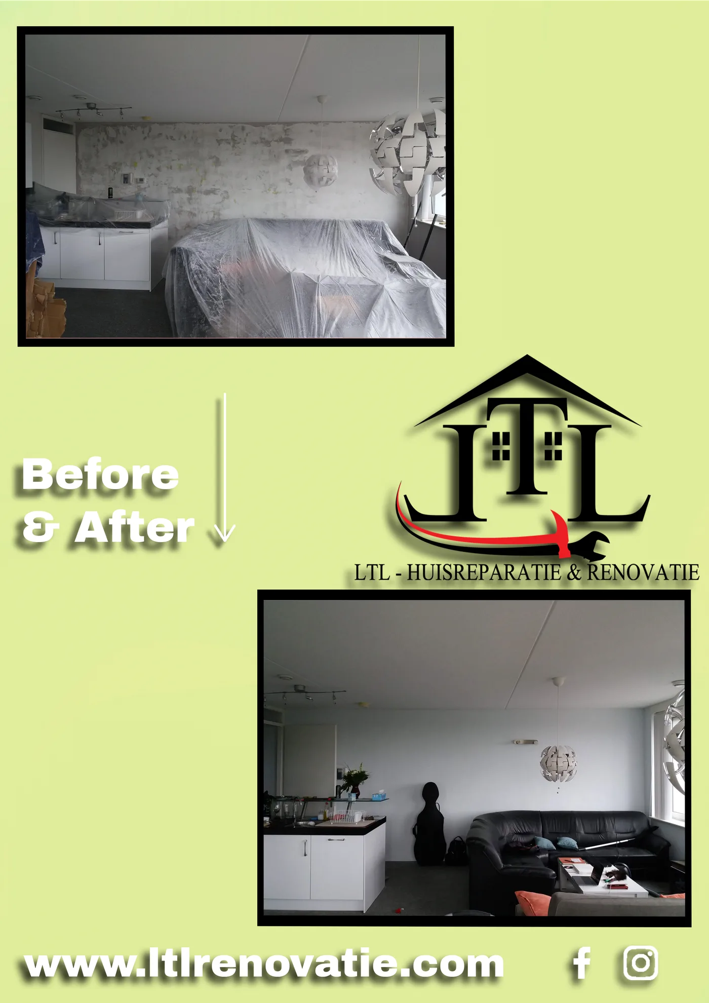 Voor en na 2 van 2, Wandherstel en schilderwerk in Amsterdam door LTL Huisreparatie & Renovatie
