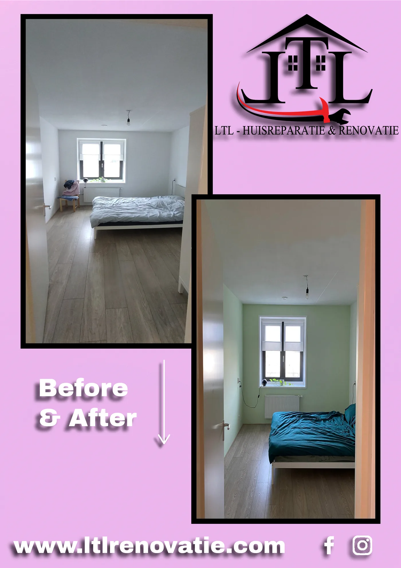 Voor en na 3 van 4, Wandherstel en tweekleurig schilderwerk in Haarlem door LTL Huisreparatie & Renovatie