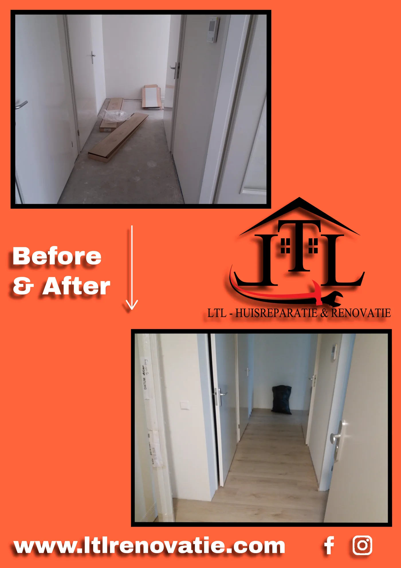 Voor en na 3 van 7, Laminaatvloer appartement in Amsterdam door LTL Huisreparatie & Renovatie