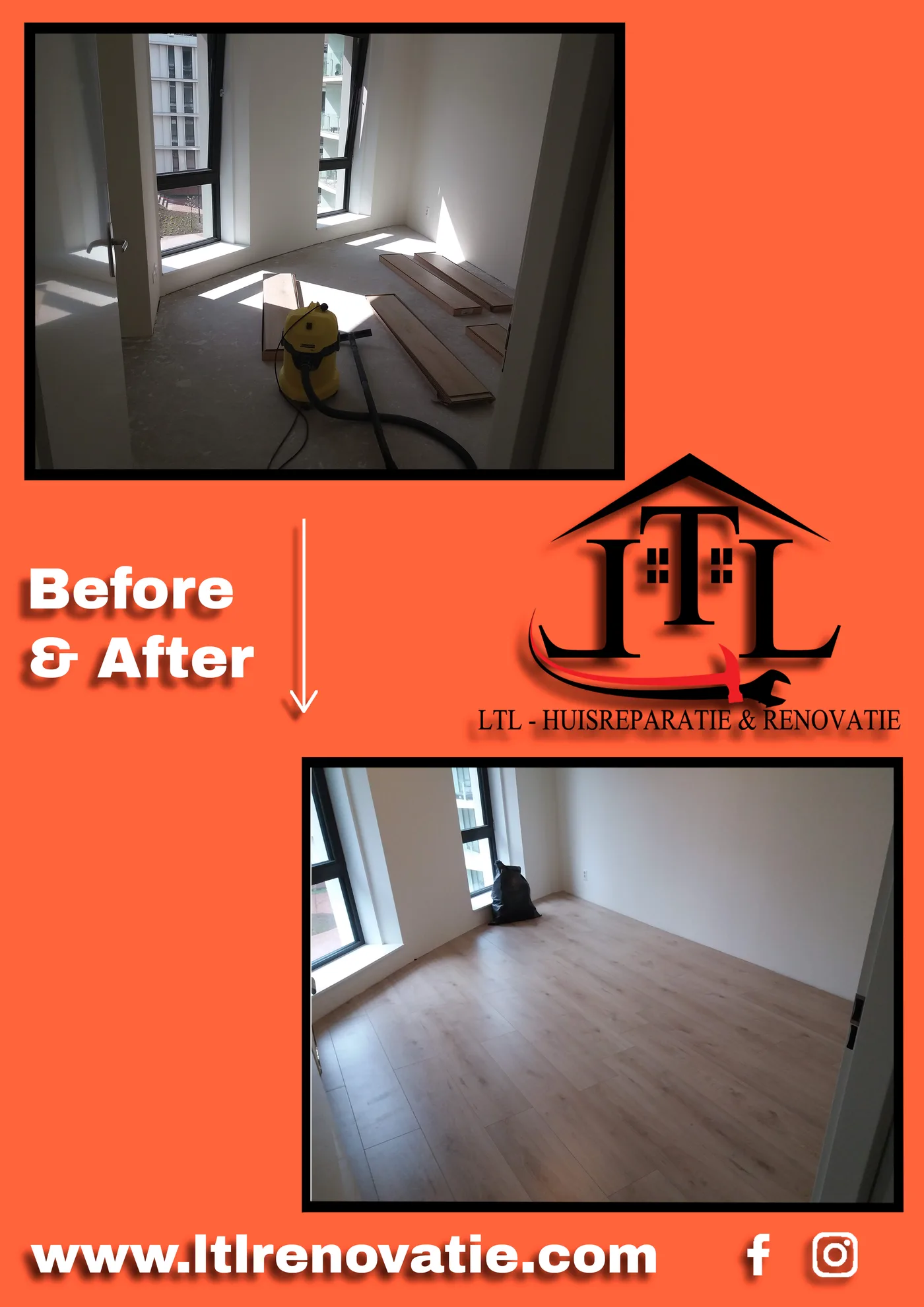 Voor en na 6 van 7, Laminaatvloer appartement in Amsterdam door LTL Huisreparatie & Renovatie
