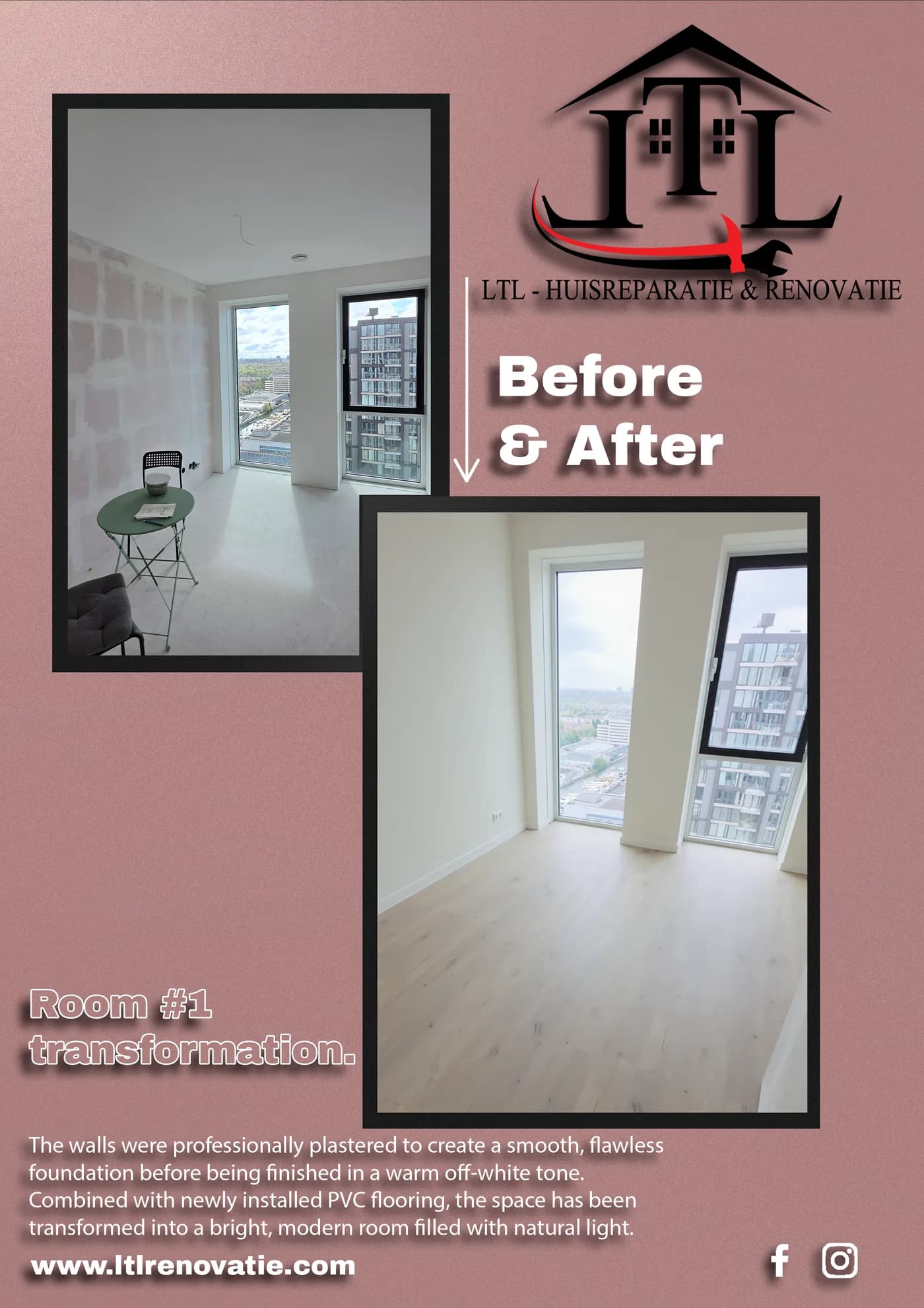 Voor en na 3 van 7, Interieurrenovatie en PVC-vloeren in Den Haag door LTL Huisreparatie & Renovatie