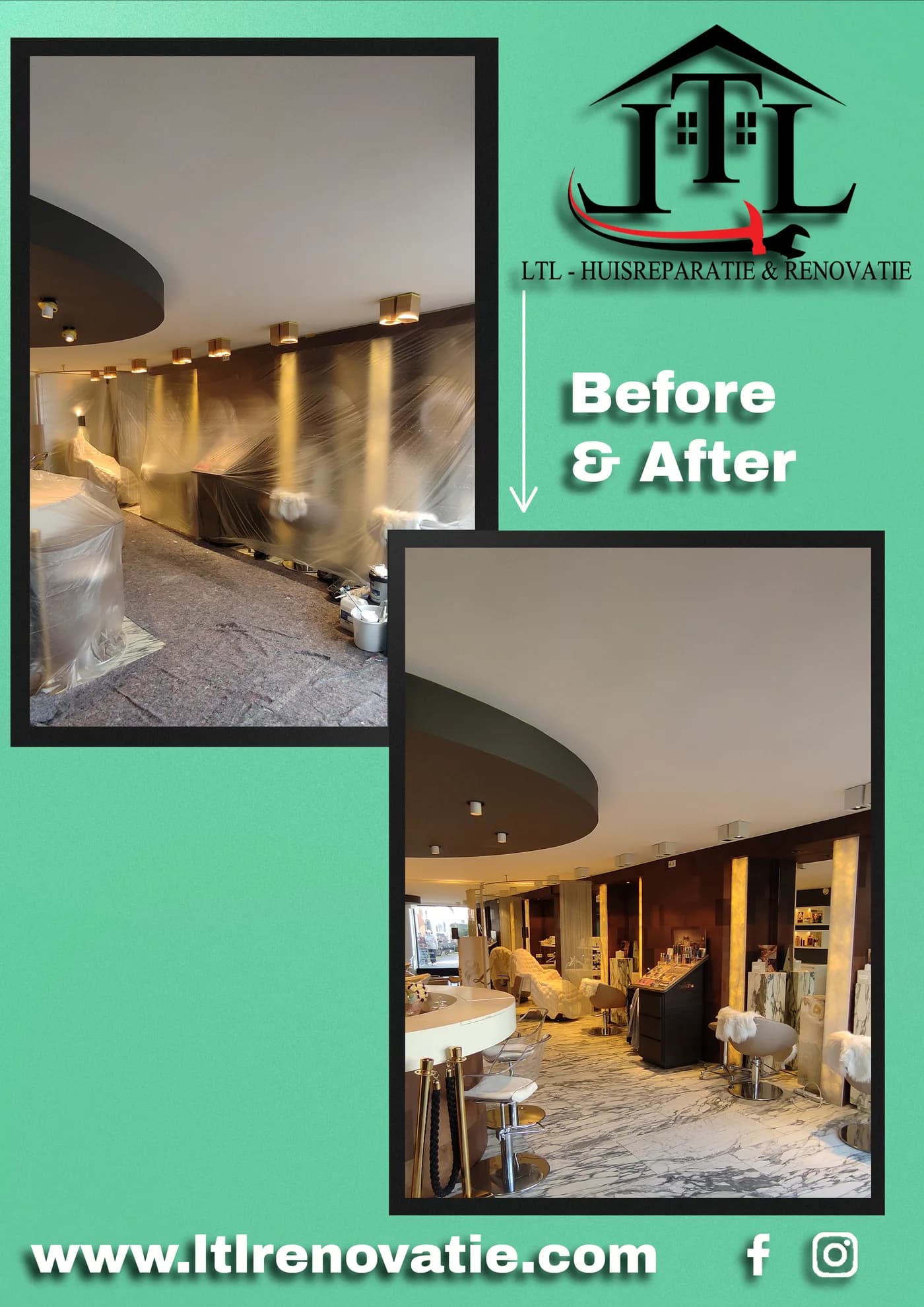 Voor en na 2 van 6, Salonrenovatie en interieurschilderwerk in Zandvoort door LTL Huisreparatie & Renovatie