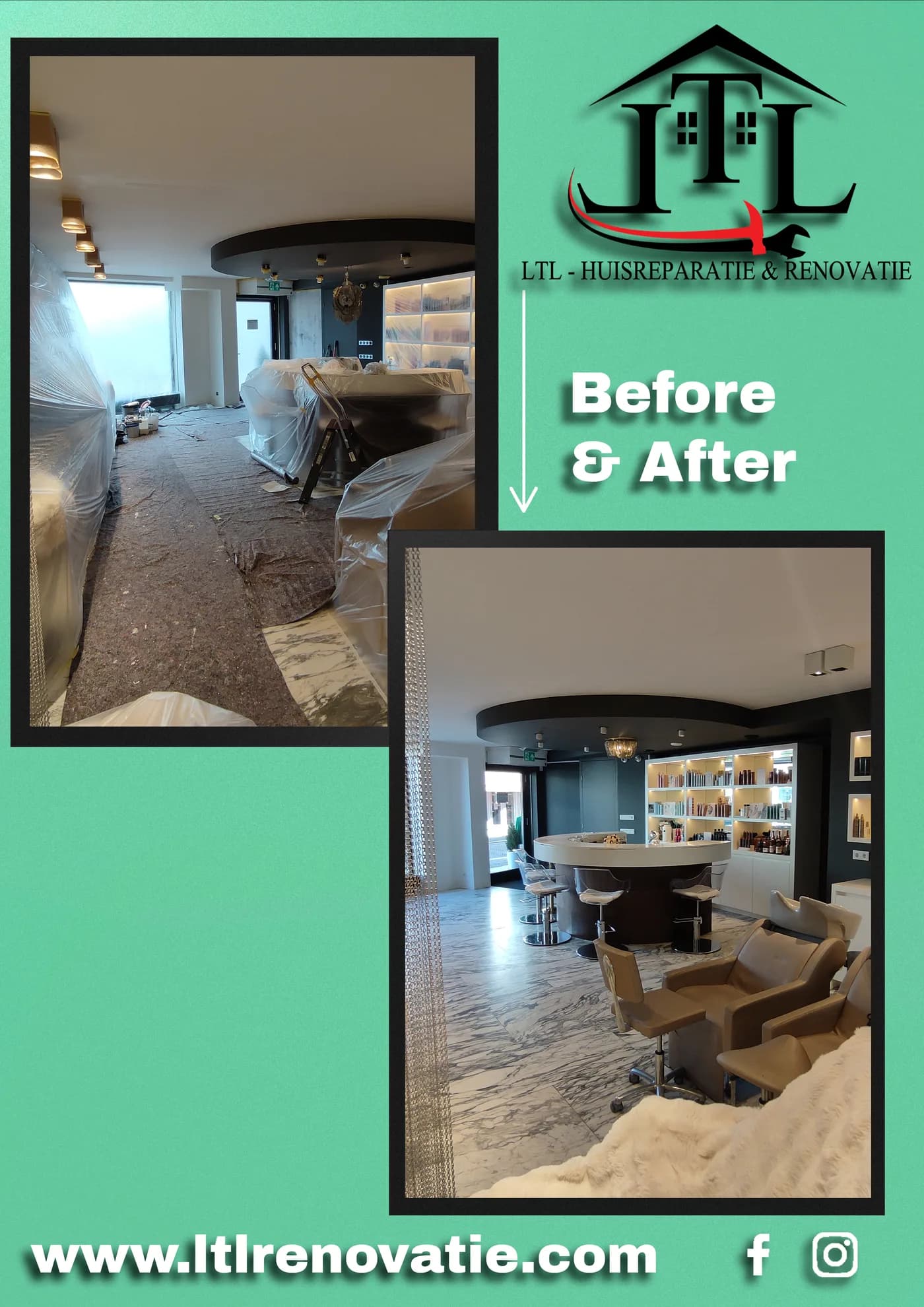 Voor en na 3 van 6, Salonrenovatie en interieurschilderwerk in Zandvoort door LTL Huisreparatie & Renovatie
