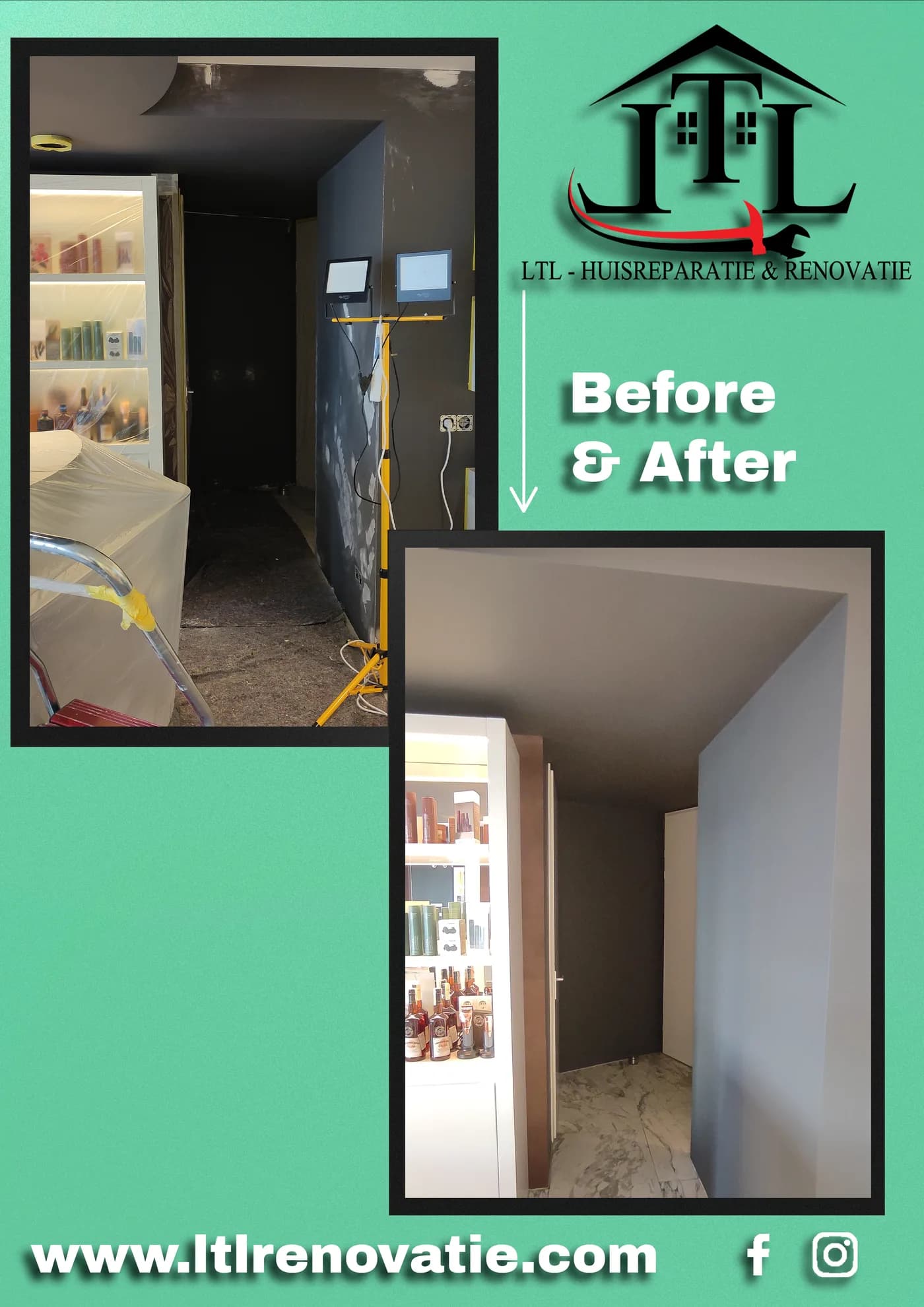 Voor en na 4 van 6, Salonrenovatie en interieurschilderwerk in Zandvoort door LTL Huisreparatie & Renovatie