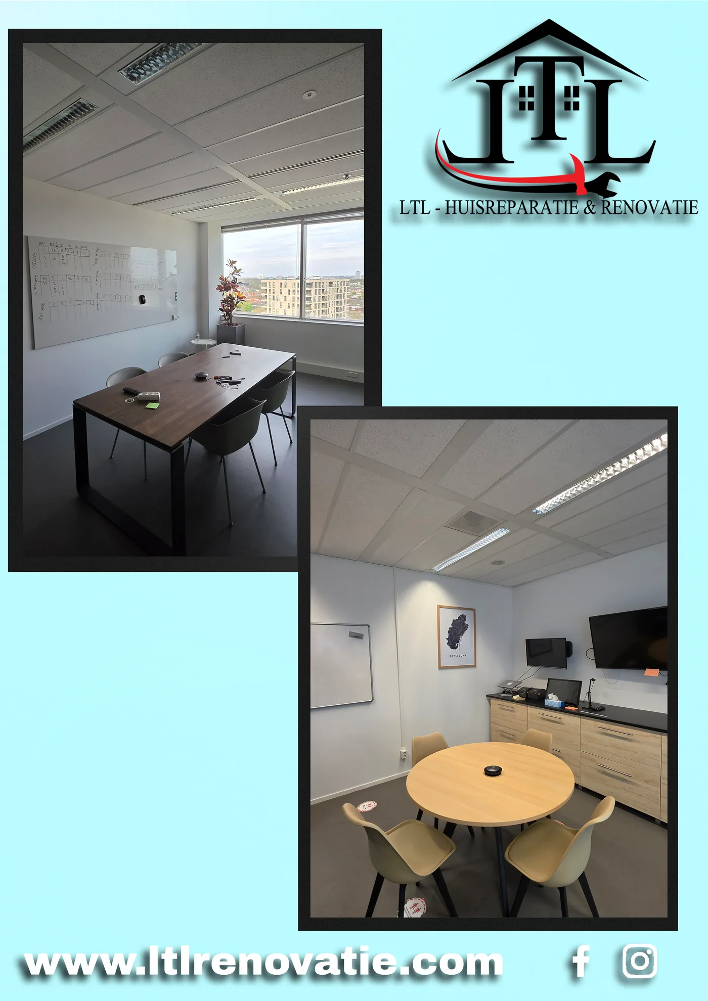 Voor en na 2 van 17, Kantoor wandherstel en schilderwerk in Utrecht door LTL Huisreparatie & Renovatie