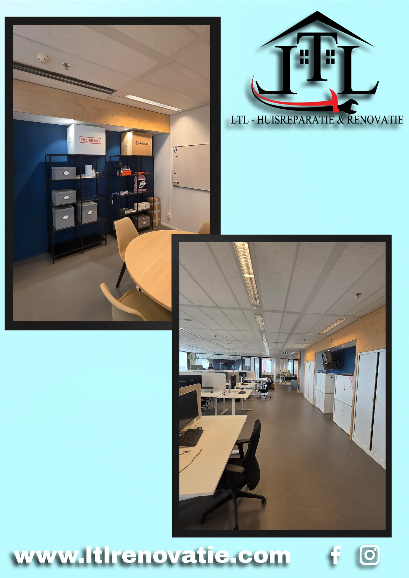 Voor en na 3 van 17, Kantoor wandherstel en schilderwerk in Utrecht door LTL Huisreparatie & Renovatie