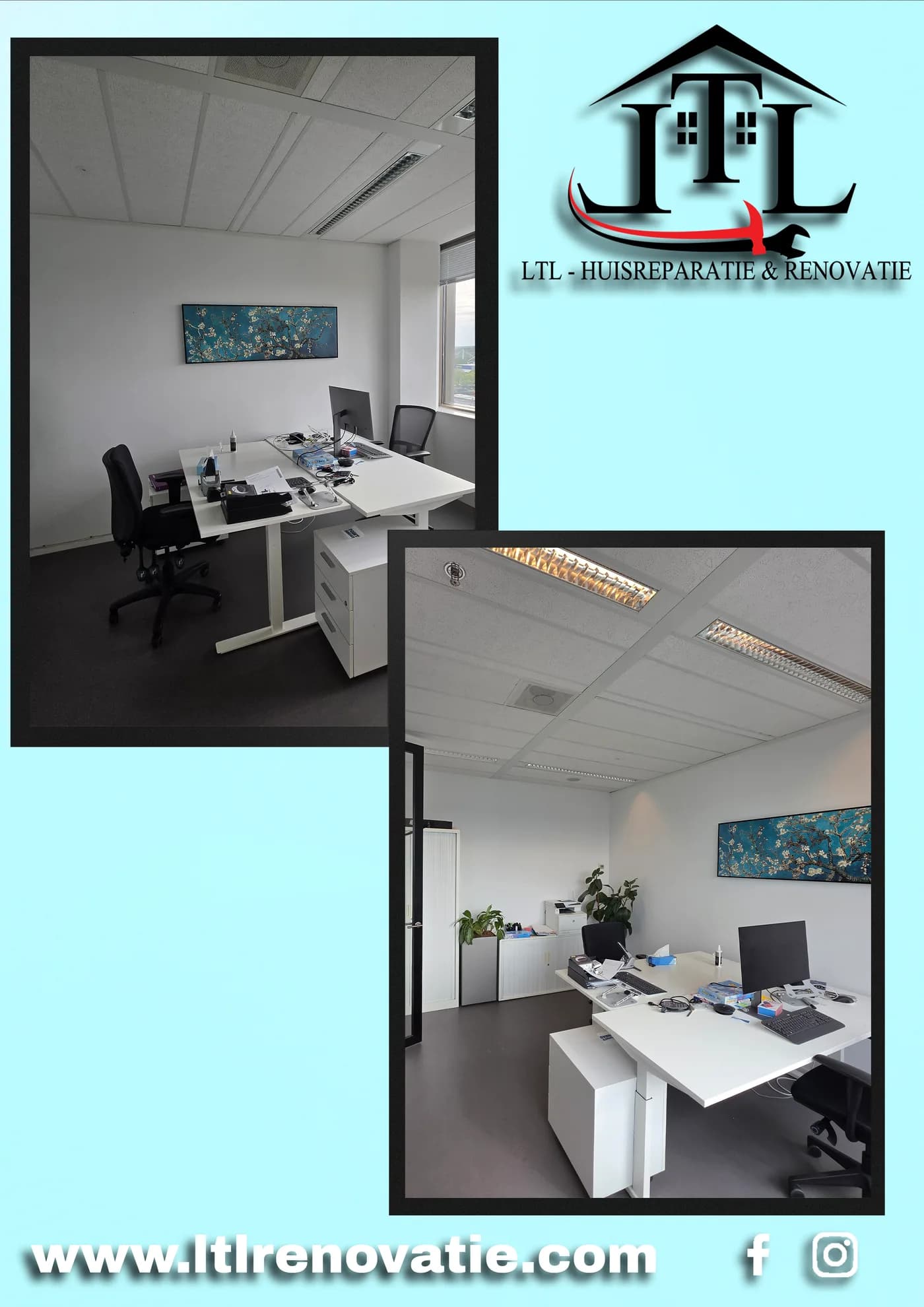 Voor en na 4 van 17, Kantoor wandherstel en schilderwerk in Utrecht door LTL Huisreparatie & Renovatie