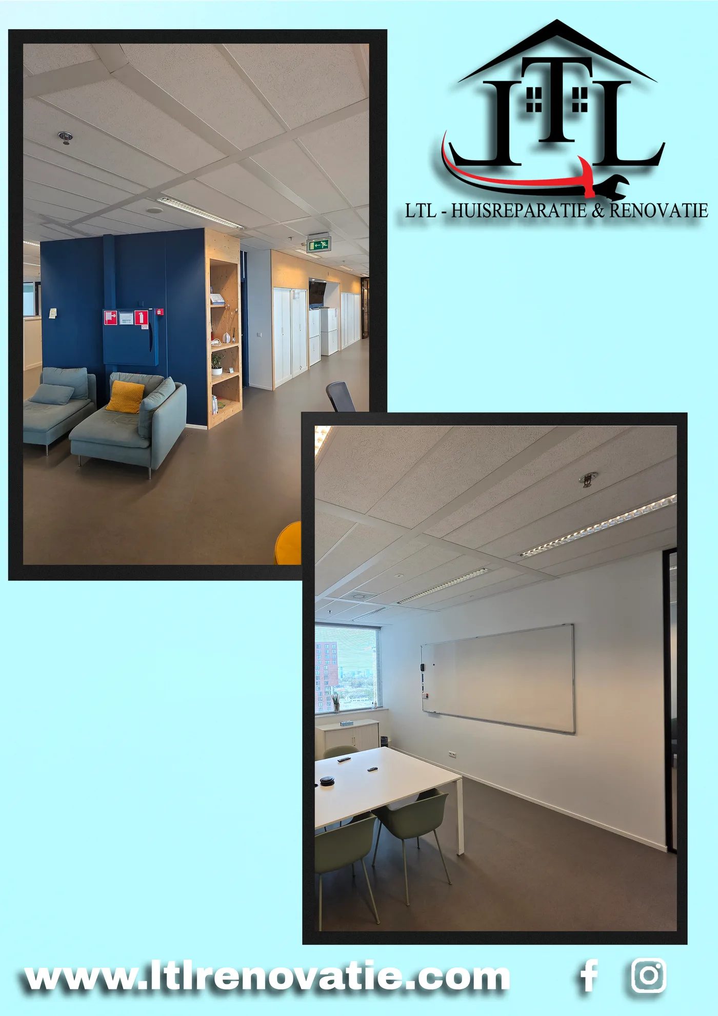 Voor en na 6 van 17, Kantoor wandherstel en schilderwerk in Utrecht door LTL Huisreparatie & Renovatie