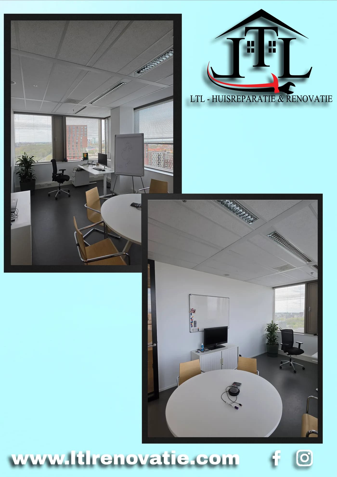 Voor en na 7 van 17, Kantoor wandherstel en schilderwerk in Utrecht door LTL Huisreparatie & Renovatie