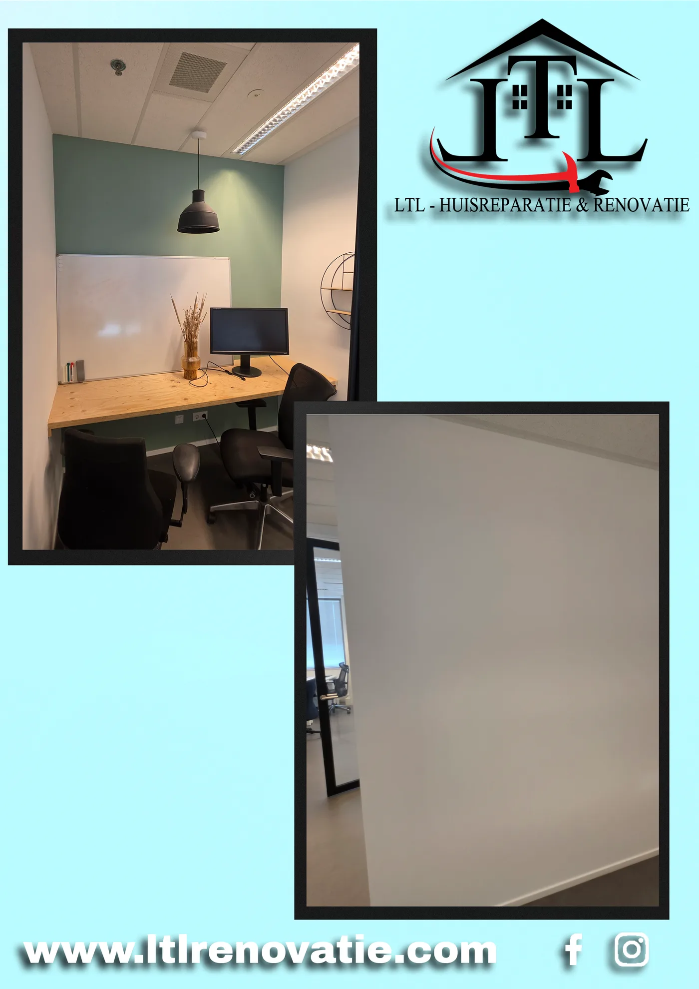 Voor en na 12 van 17, Kantoor wandherstel en schilderwerk in Utrecht door LTL Huisreparatie & Renovatie