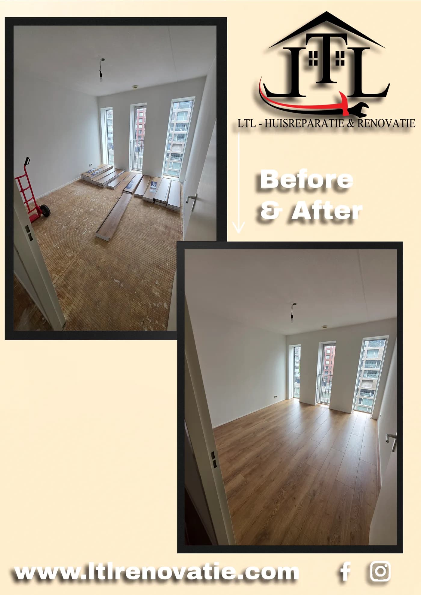 Voor en na 5 van 8, Complete vloerenrenovatie appartement in Amsterdam door LTL Huisreparatie & Renovatie