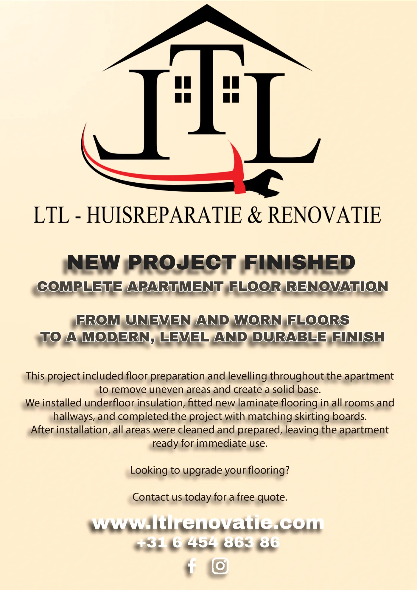 Intro renovatieproject Complete vloerenrenovatie appartement in Amsterdam, voor en na door LTL Huisreparatie & Renovatie