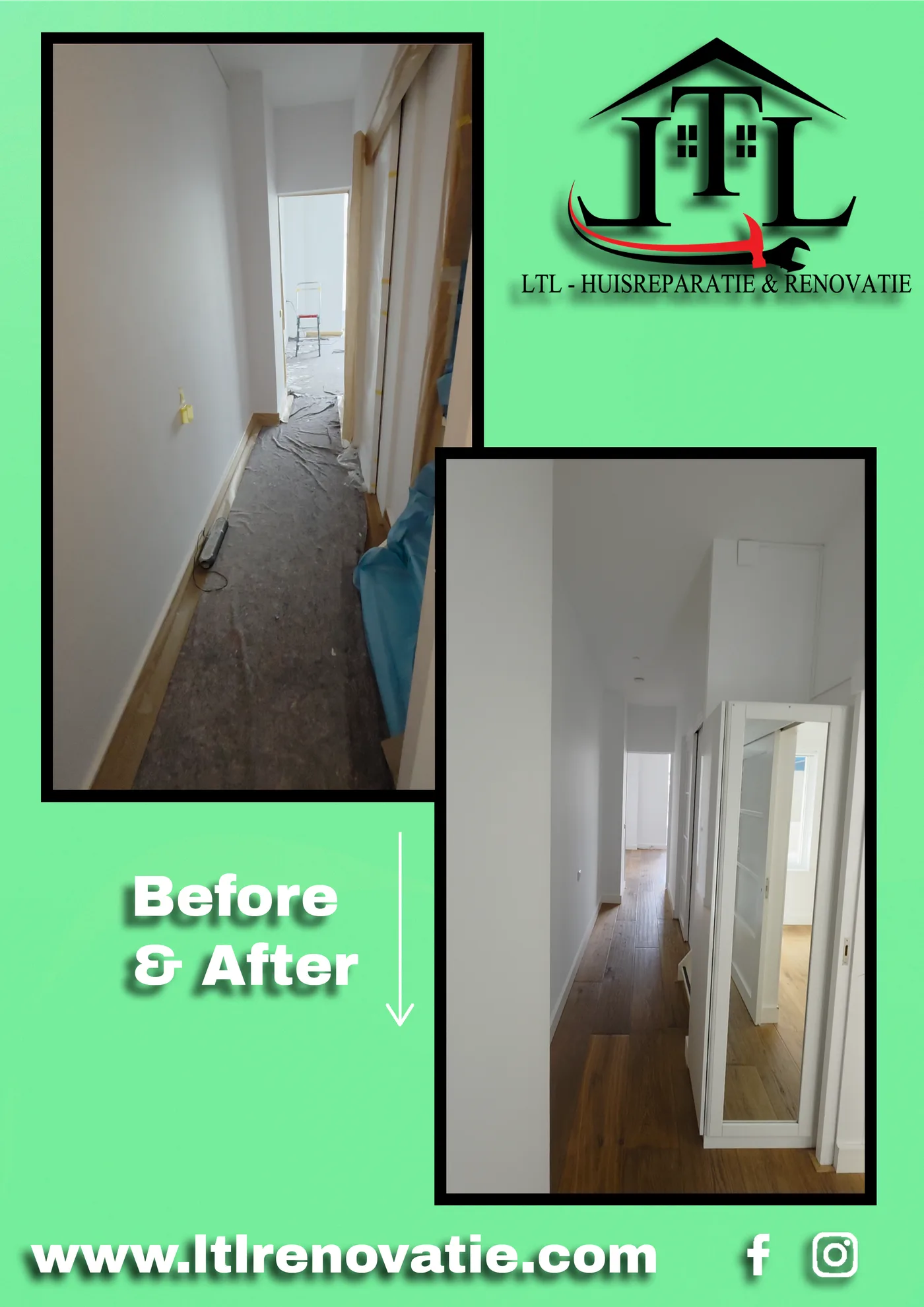 Voor en na 2 van 11, Wandrenovatie en spuitwerk in Amsterdam door LTL Huisreparatie & Renovatie