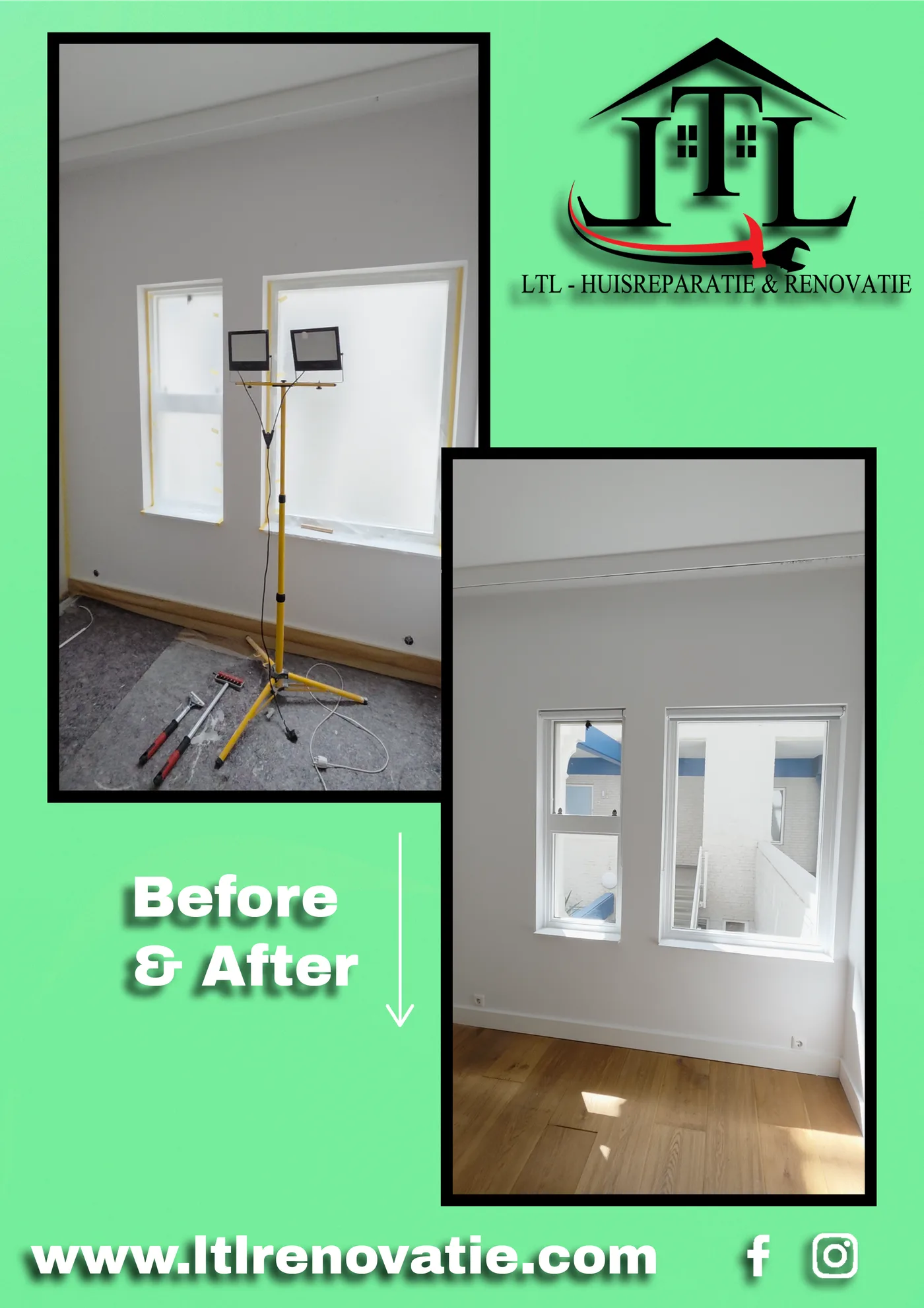 Voor en na 7 van 11, Wandrenovatie en spuitwerk in Amsterdam door LTL Huisreparatie & Renovatie