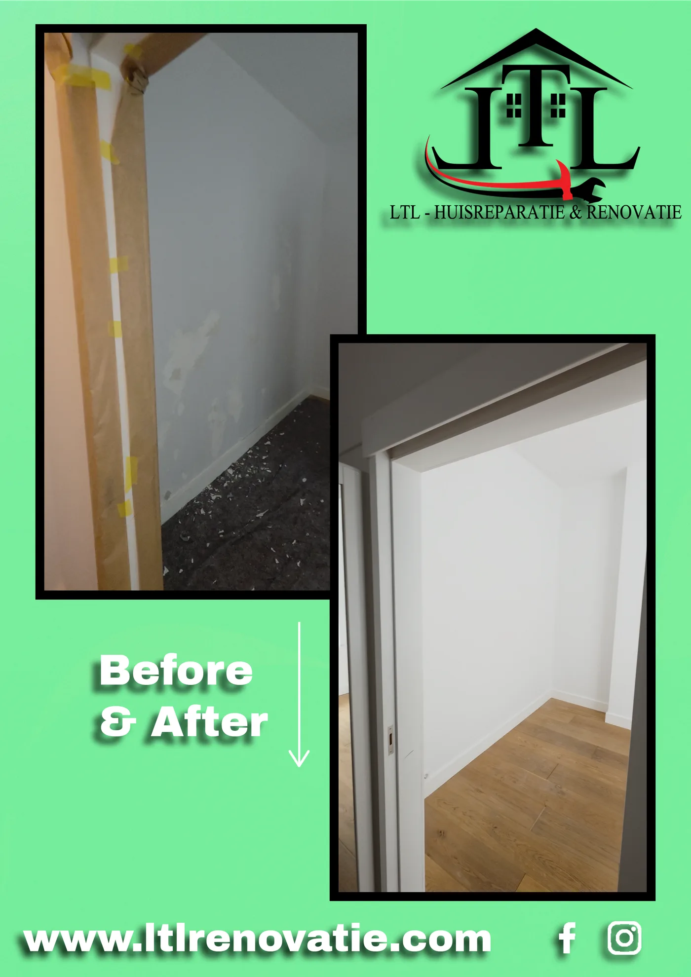 Voor en na 8 van 11, Wandrenovatie en spuitwerk in Amsterdam door LTL Huisreparatie & Renovatie