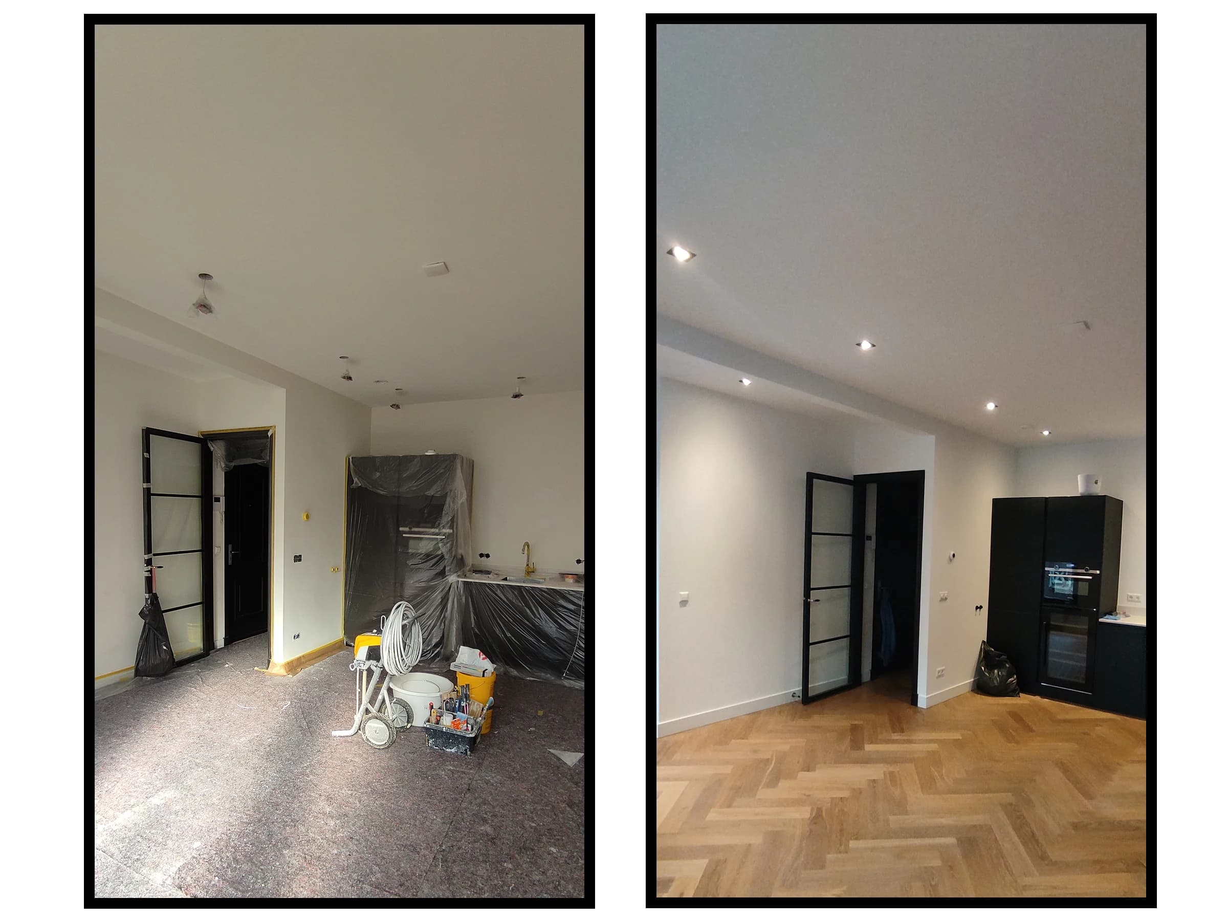 Airless spuitwerk in Amsterdam, renovatie voor en na door LTL Huisreparatie & Renovatie