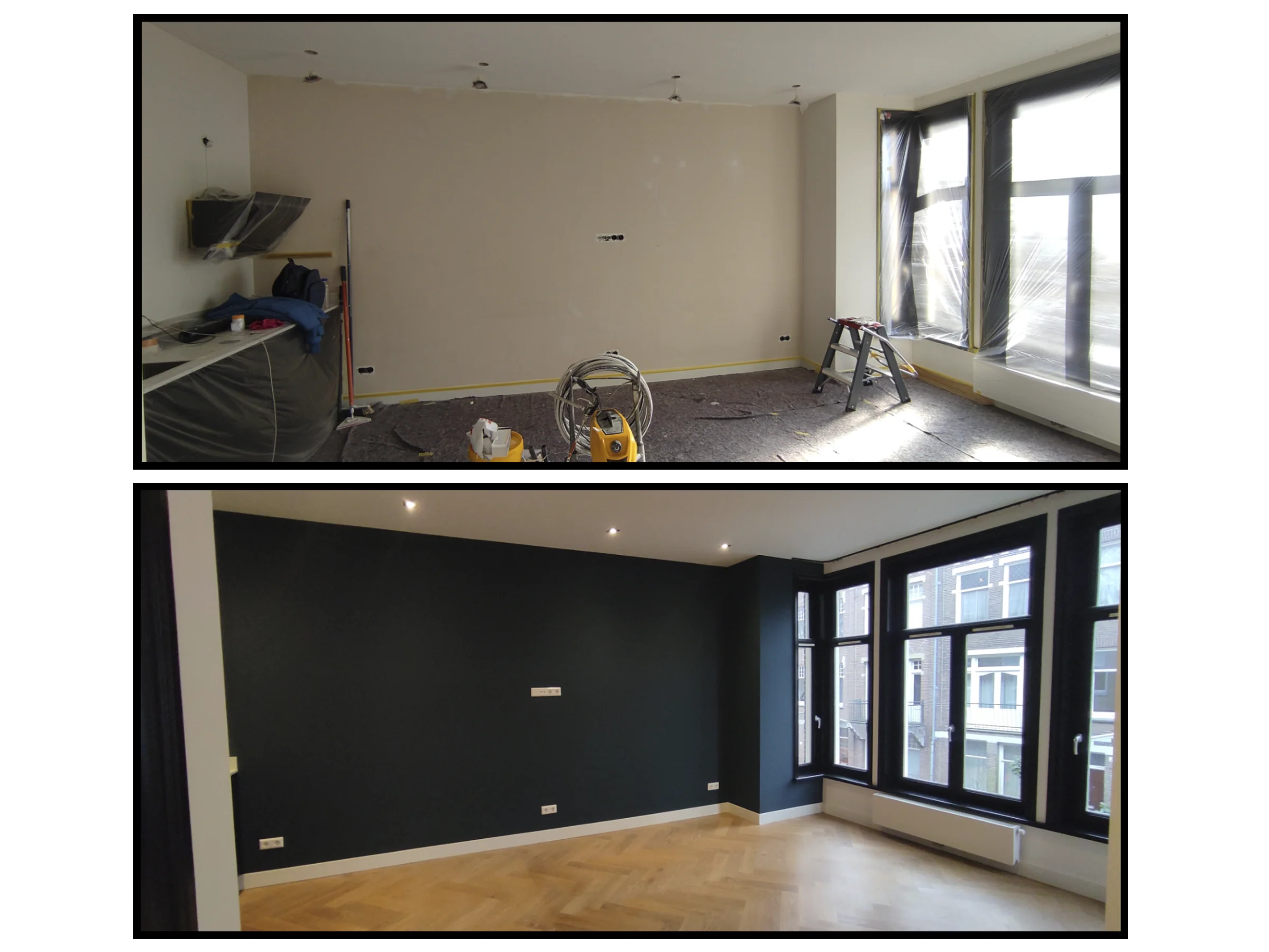 Schilderwerk in Amsterdam, renovatie voor en na door LTL Huisreparatie & Renovatie
